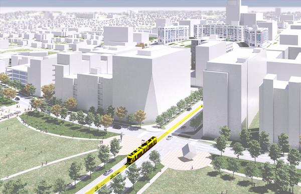 未来奥马哈有轨电车从市中心驶向中城的效果图.